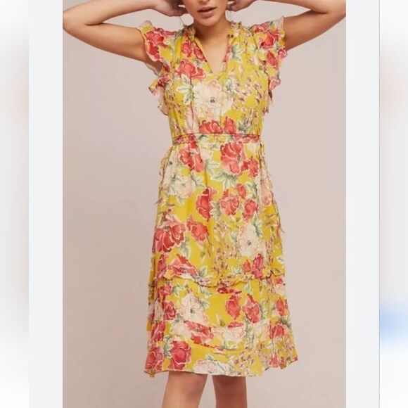 Anthropologie Dolan Silk Floral Yellow Ellory Sundress Size M - Picture 16 of 16